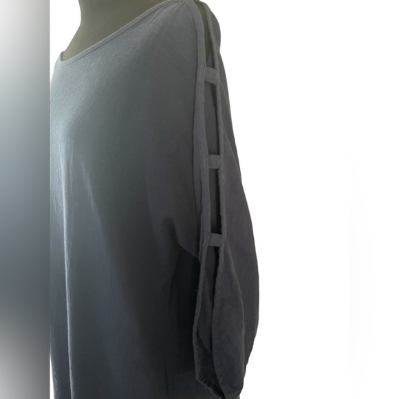 Soft Surroundings Navy Blue Cutout Long Sleeve Tunic Boat Neck Cotton Sz L - Picture 2 of 4